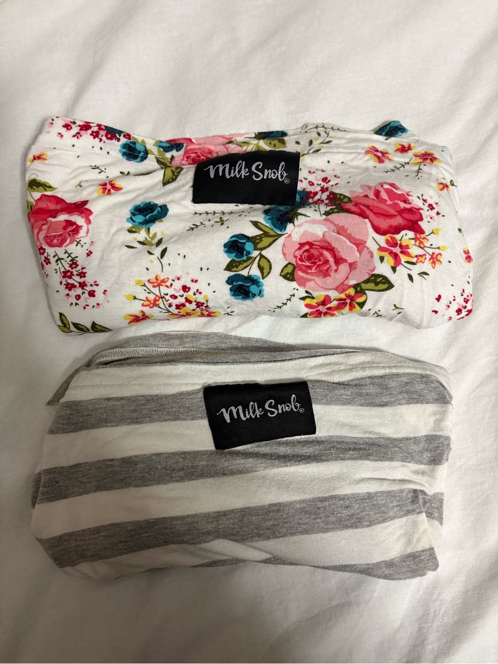 Milk Snob Nursing covers - Floral Pink & Gray Stripes